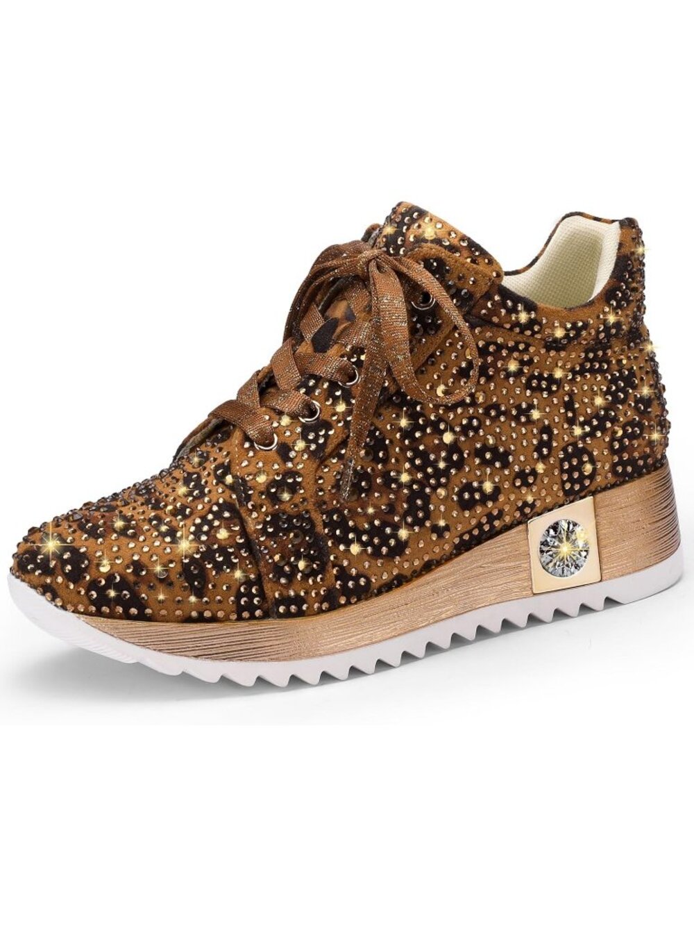 Women's Leopard Glitter Sparkly Rhinestone High Top Trendy Fashion Sneakers